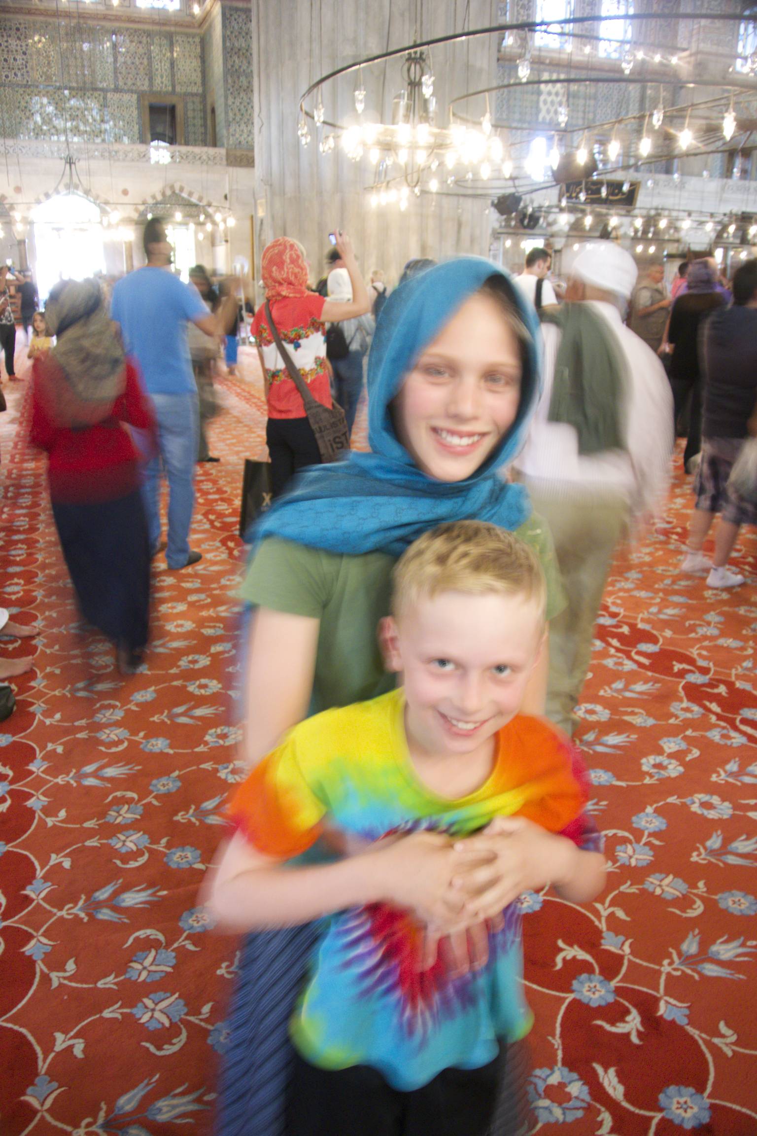 Zoe and Isaac at the Sultanahmet Mosque