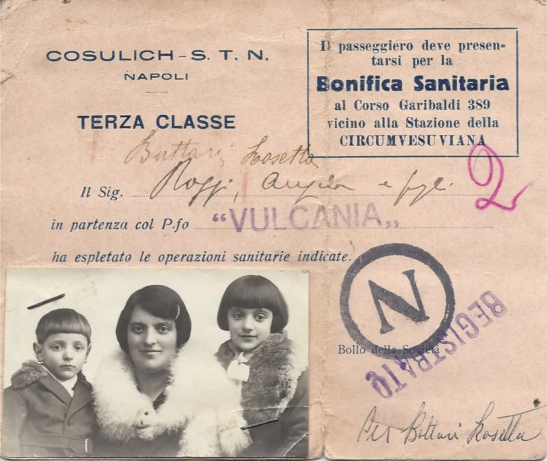 Dominic, Angela and Rosetta's immigration card