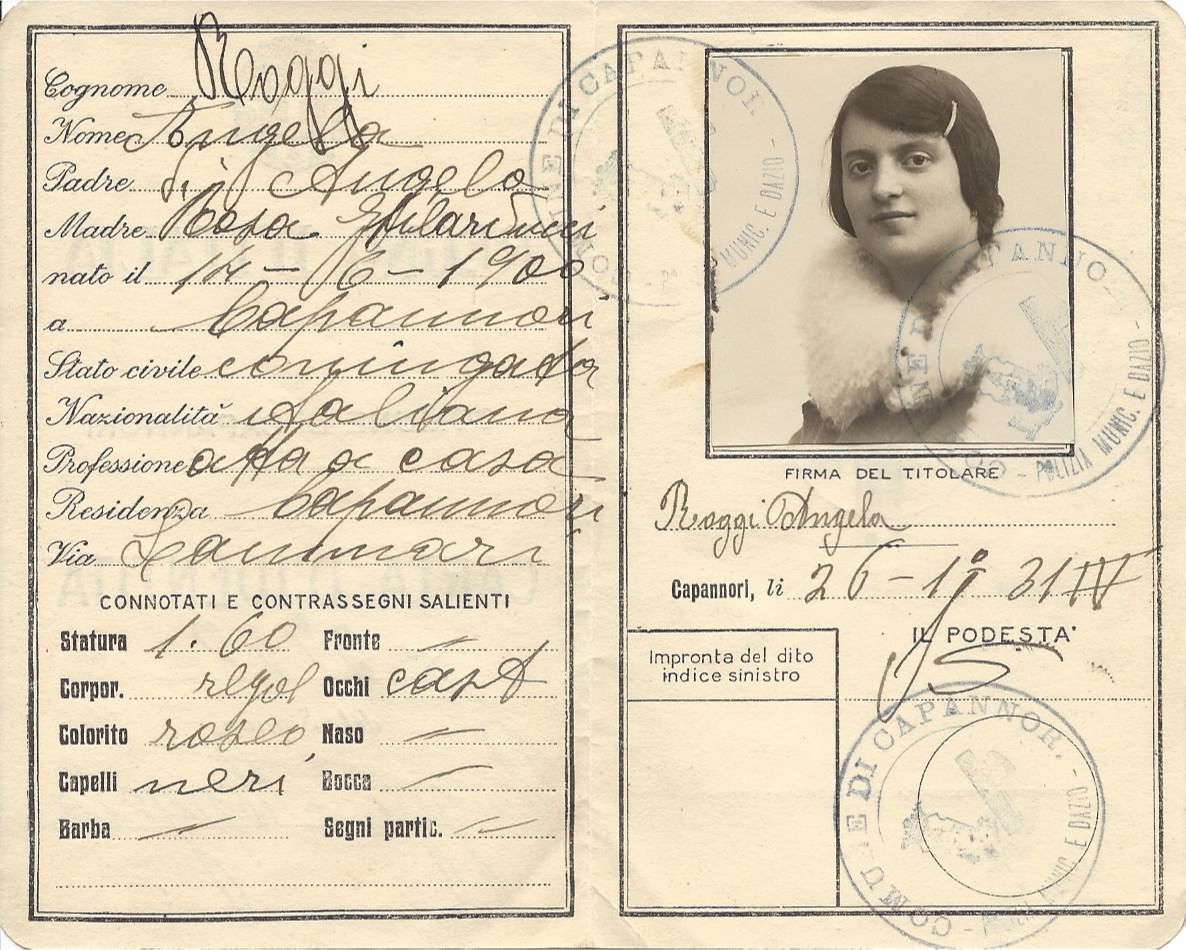 My Great-Grandmother Angela Bottari (Roggi) immigration ID card