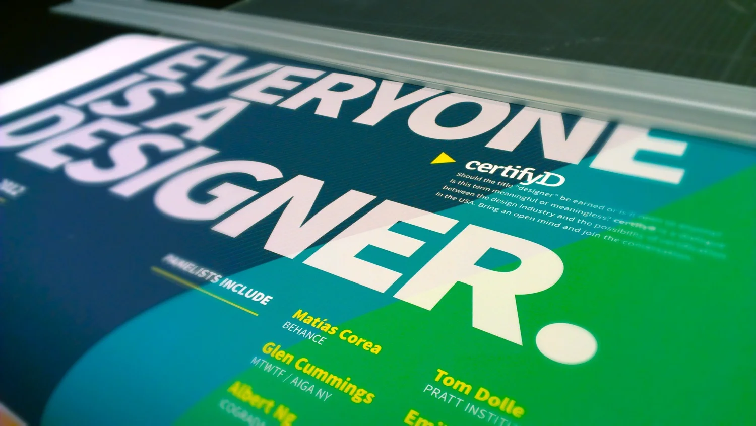 certifyD event poster. Design certification symposium. Pratt Institute. Esteban Perez Hemminger