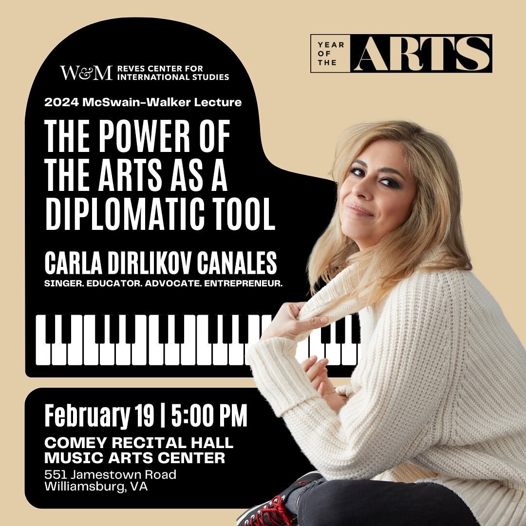 I am looking forward to visiting @william_and_mary as this year&rsquo;s McSwain-Walker lecture speaker. Excited to speak on my favorite topic, the power of the arts!
❤️🎶📝📚❤️

#culturaldiplomacy #socialimpactthroughmusic #citizenartist #opera
