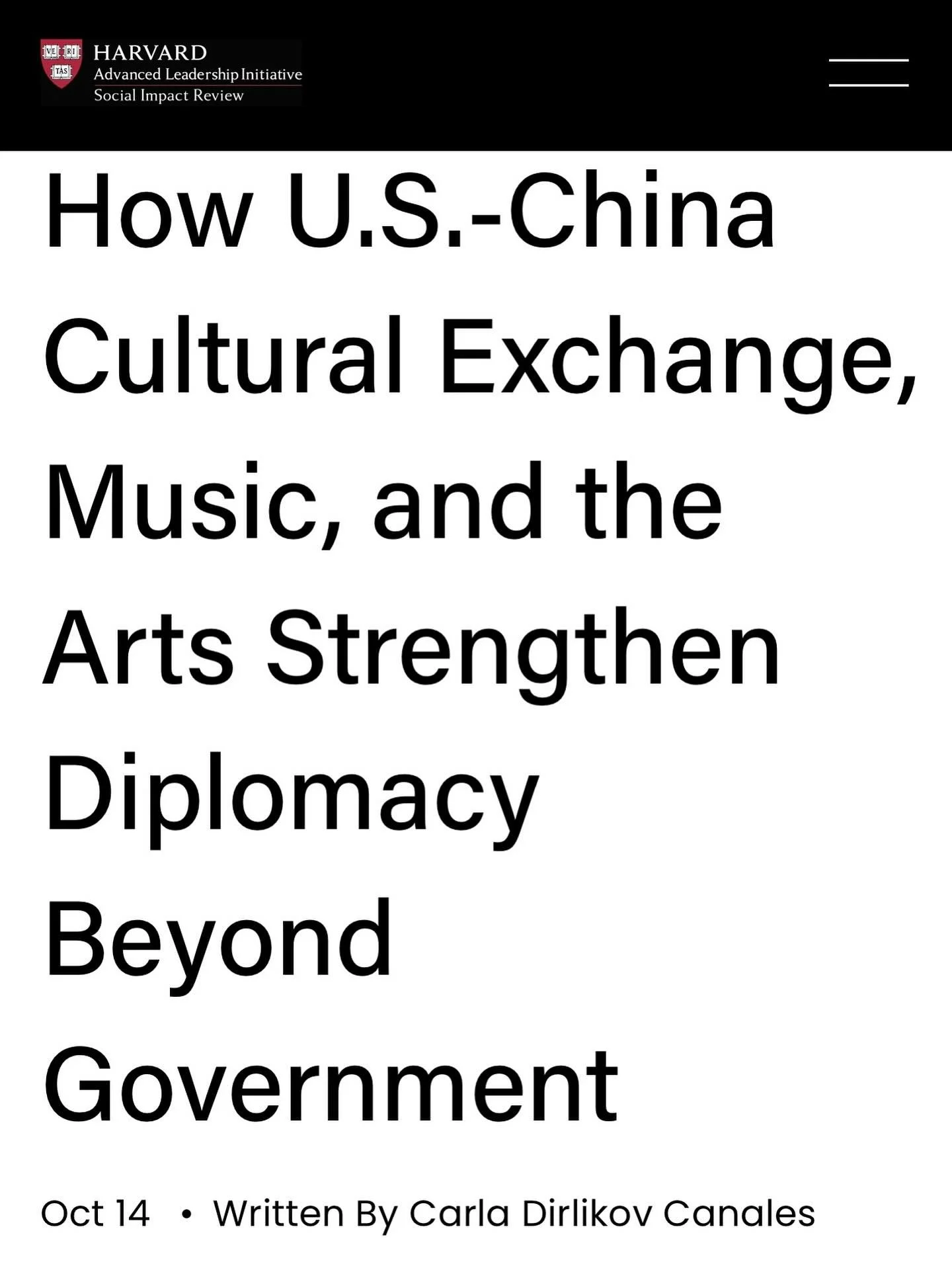 Many of you know that I am a strong advocate for cultural exchange &mdash; especially in building bridges between the United States and China. At a time when global tensions can overshadow human connection, I believe the arts and culture remain one o