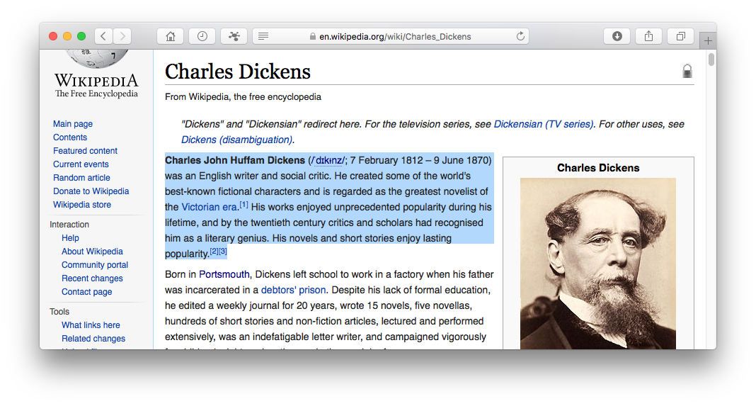 Select text from a website