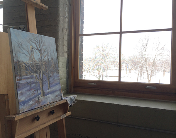Michelle's current painting -- SNOW!