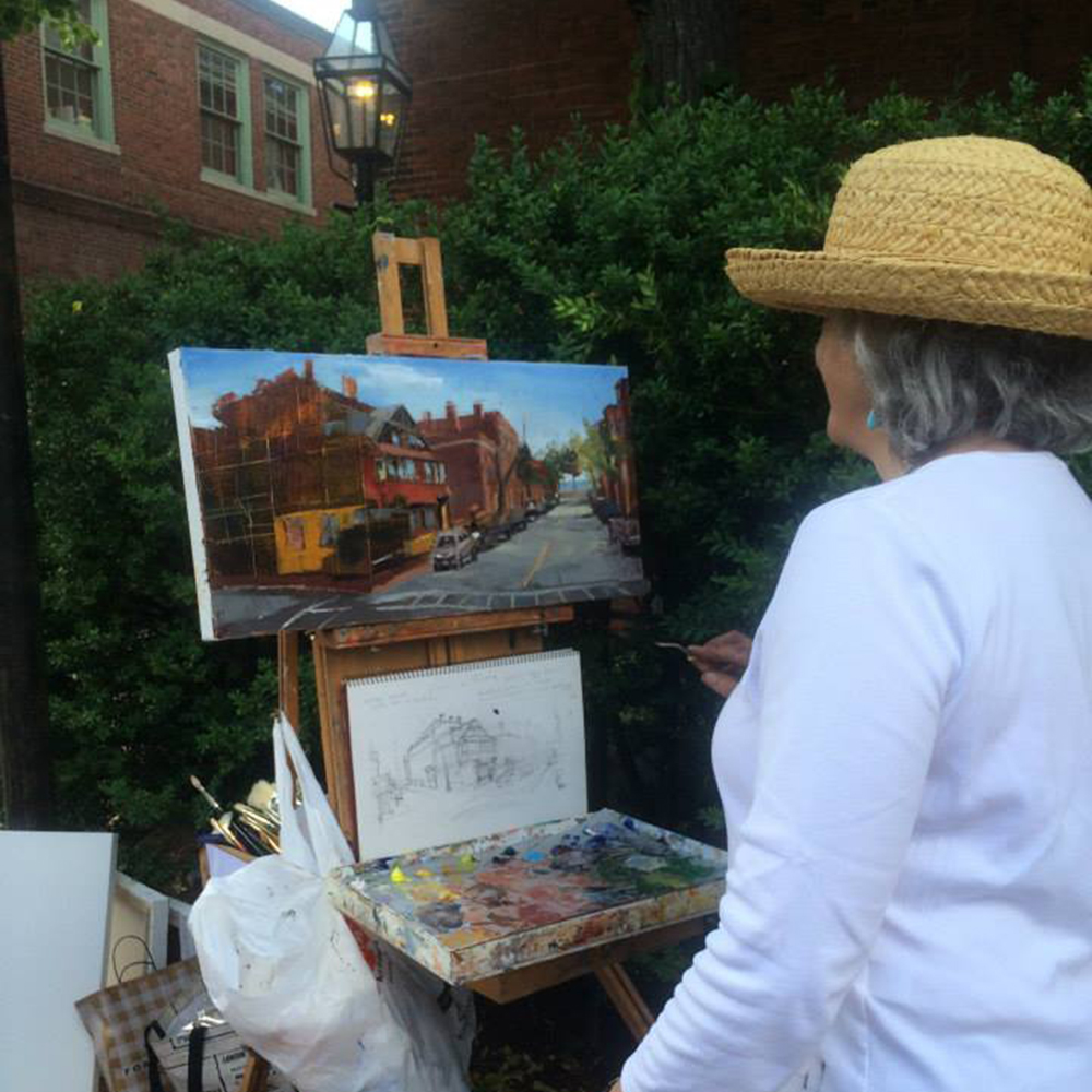 Janet Amphlett paints down Mt. Vernon Street including the famous Sunflower House