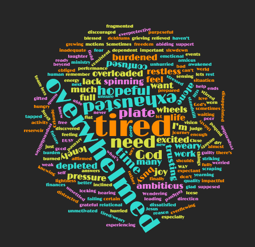 Word cloud of most used words to describe the soul at a recent conference.