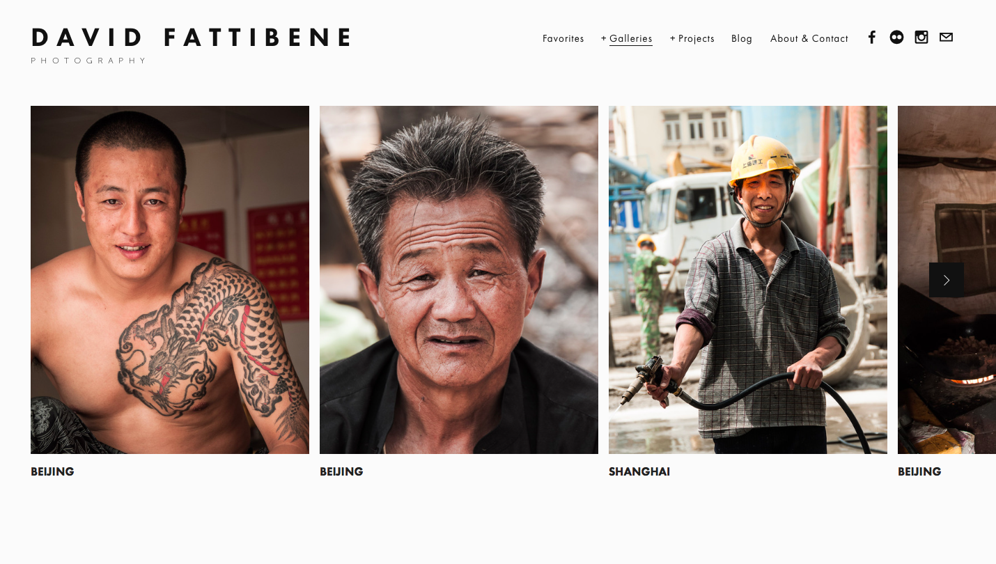 Gallery page are designed horizontally, the aim is to always let the viewer discover the next picture and increase the readability of the photographic projects. 