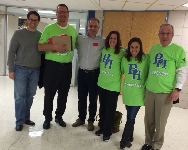 Supporters of the EVEN Program, HS staff, including Principal Bosari (second from left) and Harris and Nicole Schwartzberg on either side of me.