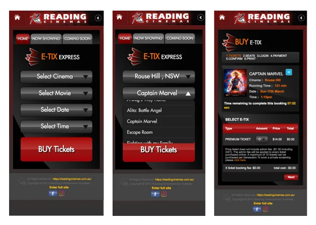 The current mobile experience for purchasing a movie ticket.