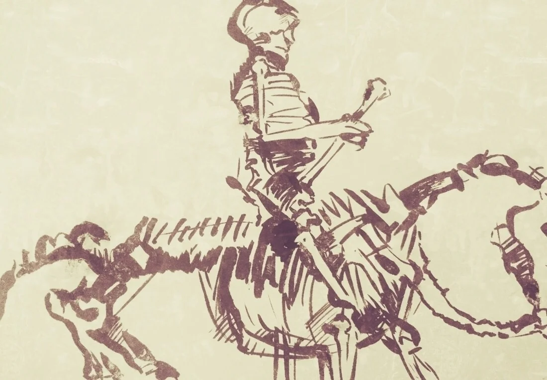 Copy of "The Skeleton Rider" by Rembrandt Harmensz. van Rijn. ca. 1655. Pen in brown ink