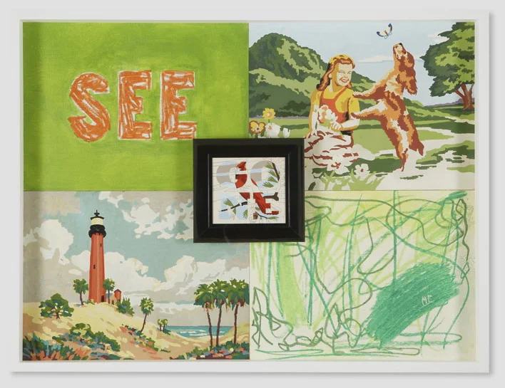 See Me Gone, 2008, 25 x 34" acrylic on vintage paint by number panel in shadow box, private collection