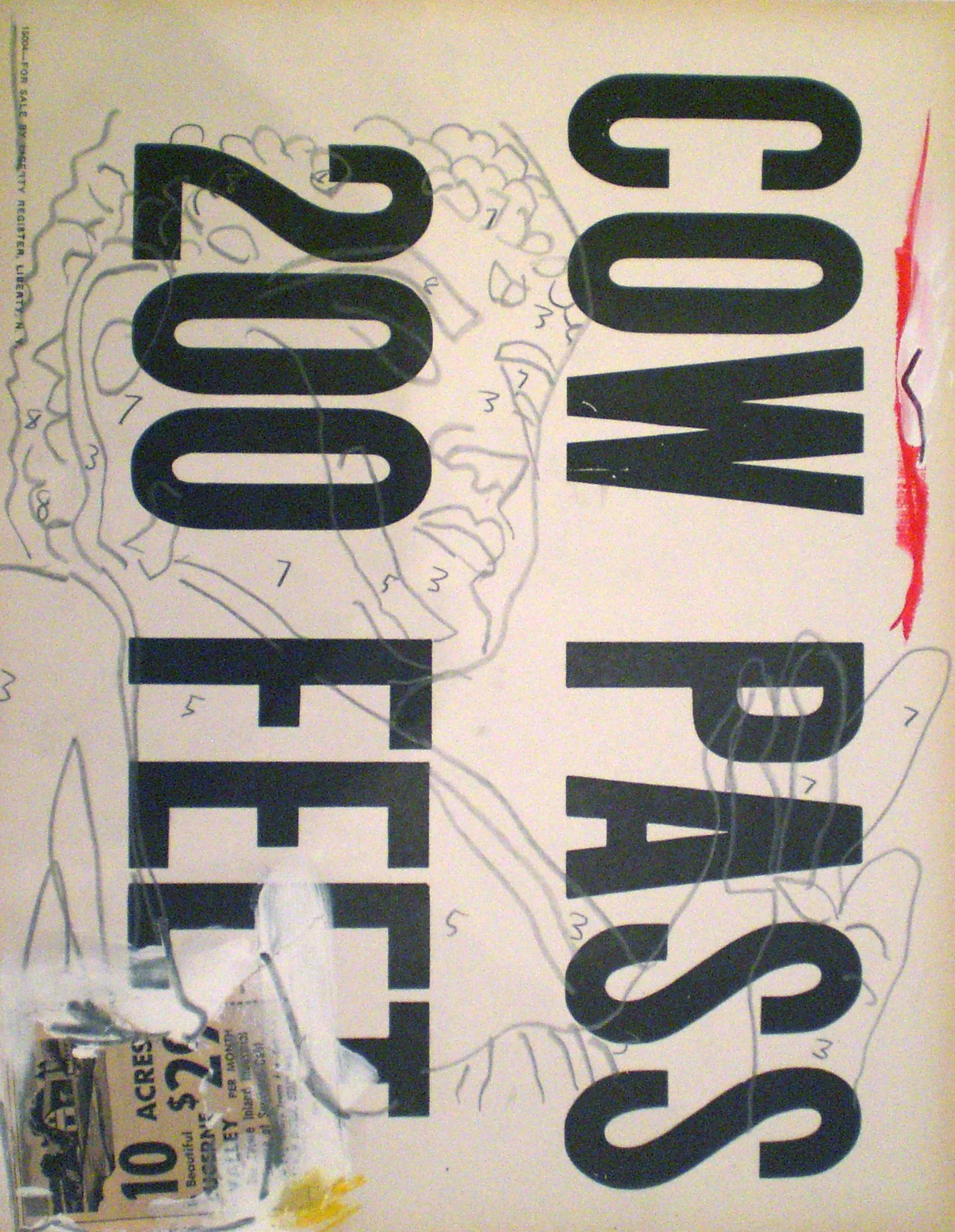 Buddha Cow Pass, 2013, mixed media, collage on vintage letterpress sign, private collection