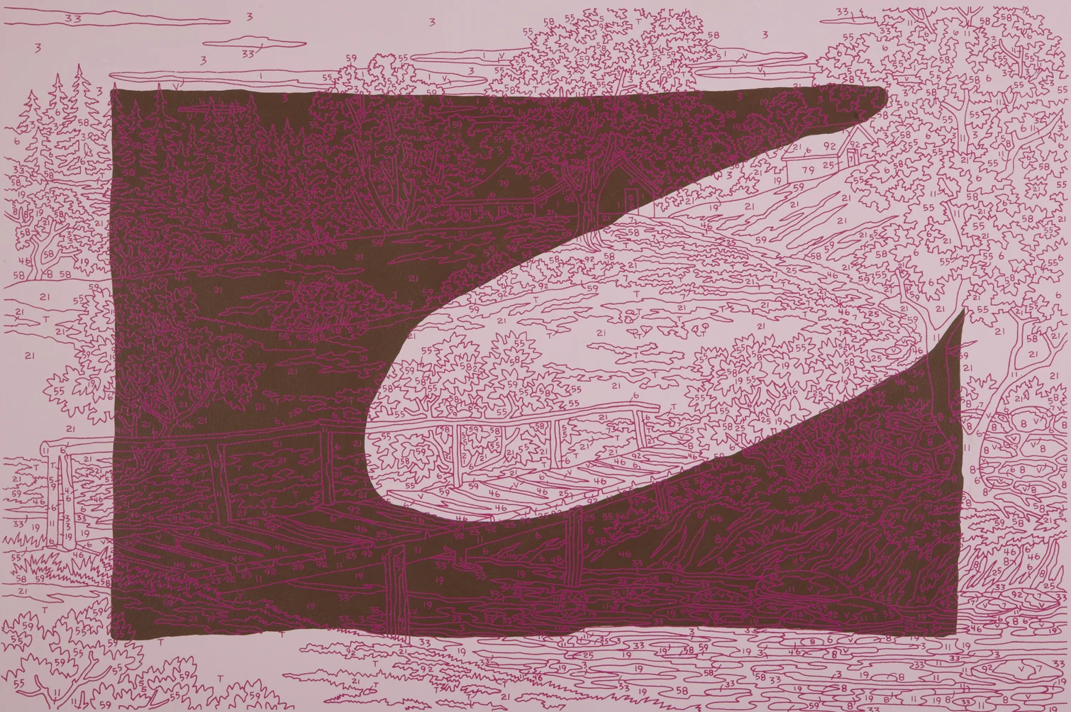 Abstract Bridge (pink/ maroon), 2012, silkscreen, acrylic on canvas, 24 x 36"