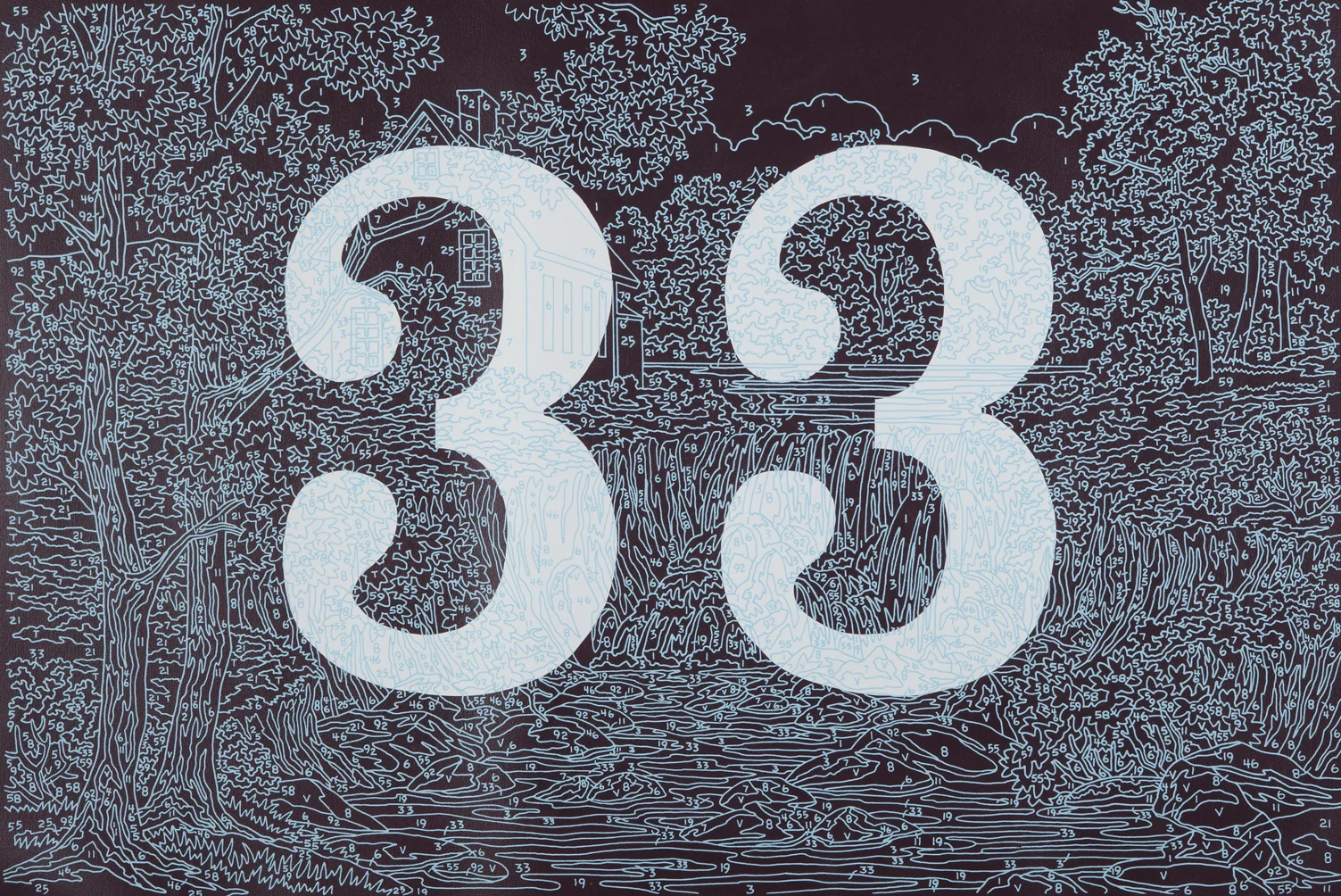 "Better Numbers" (33) 2013, 24 x 36", silkscreen house paint on canvas