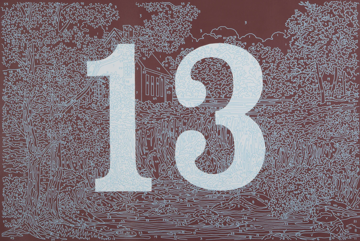 "Better Numbers" (31) 2013, 24 x 36", silkscreen house paint on canvas. Private collection