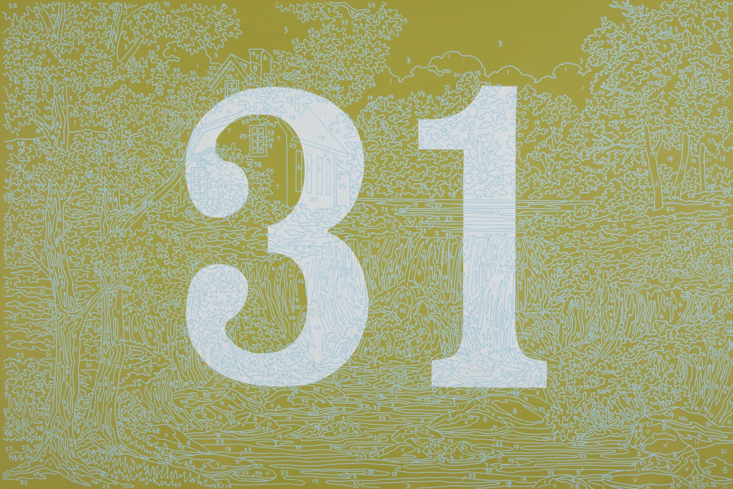 "Better Numbers" (31) 2013, 24 x 36", silkscreen house paint on canvas