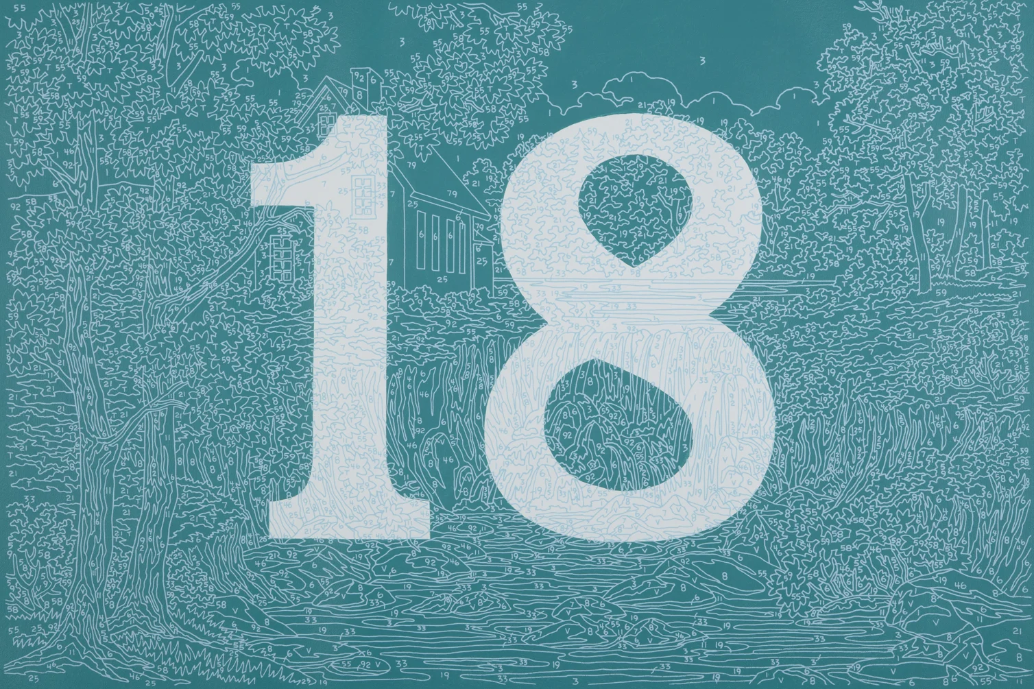 Better Numbers (#18), 2012, silkscreen, acrylic on canvas, 24 x 36" 