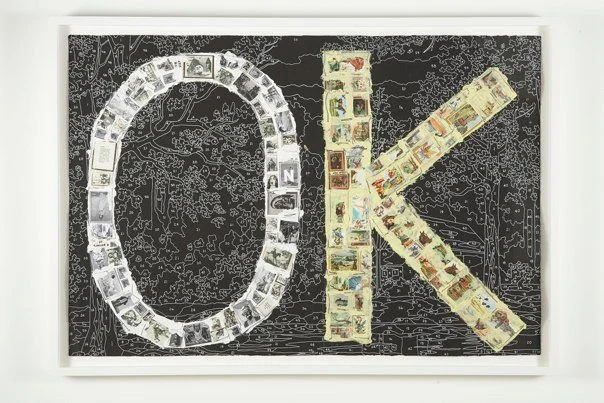 OK, 2008, 30 x 40", silkscreen, mixed media collage on paper, private collection