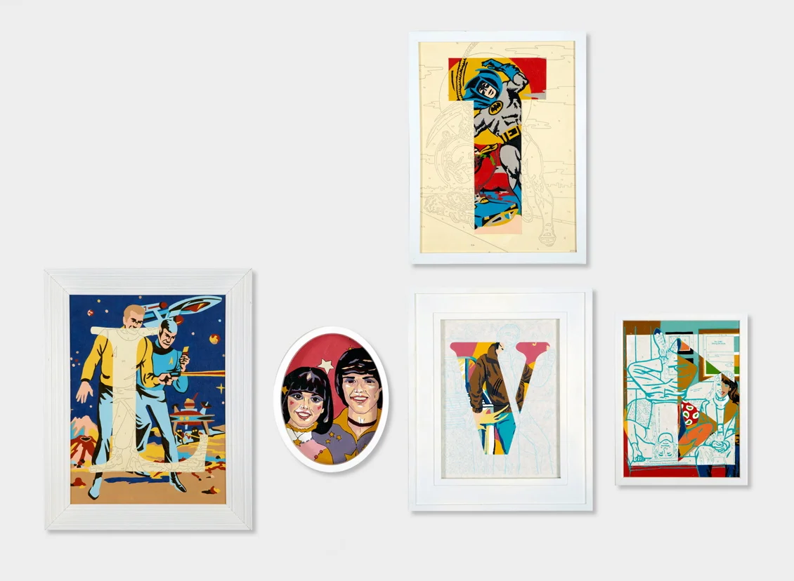 TV Love, 2012, various sizes, mixed media on vintage paint by number panels, private collection