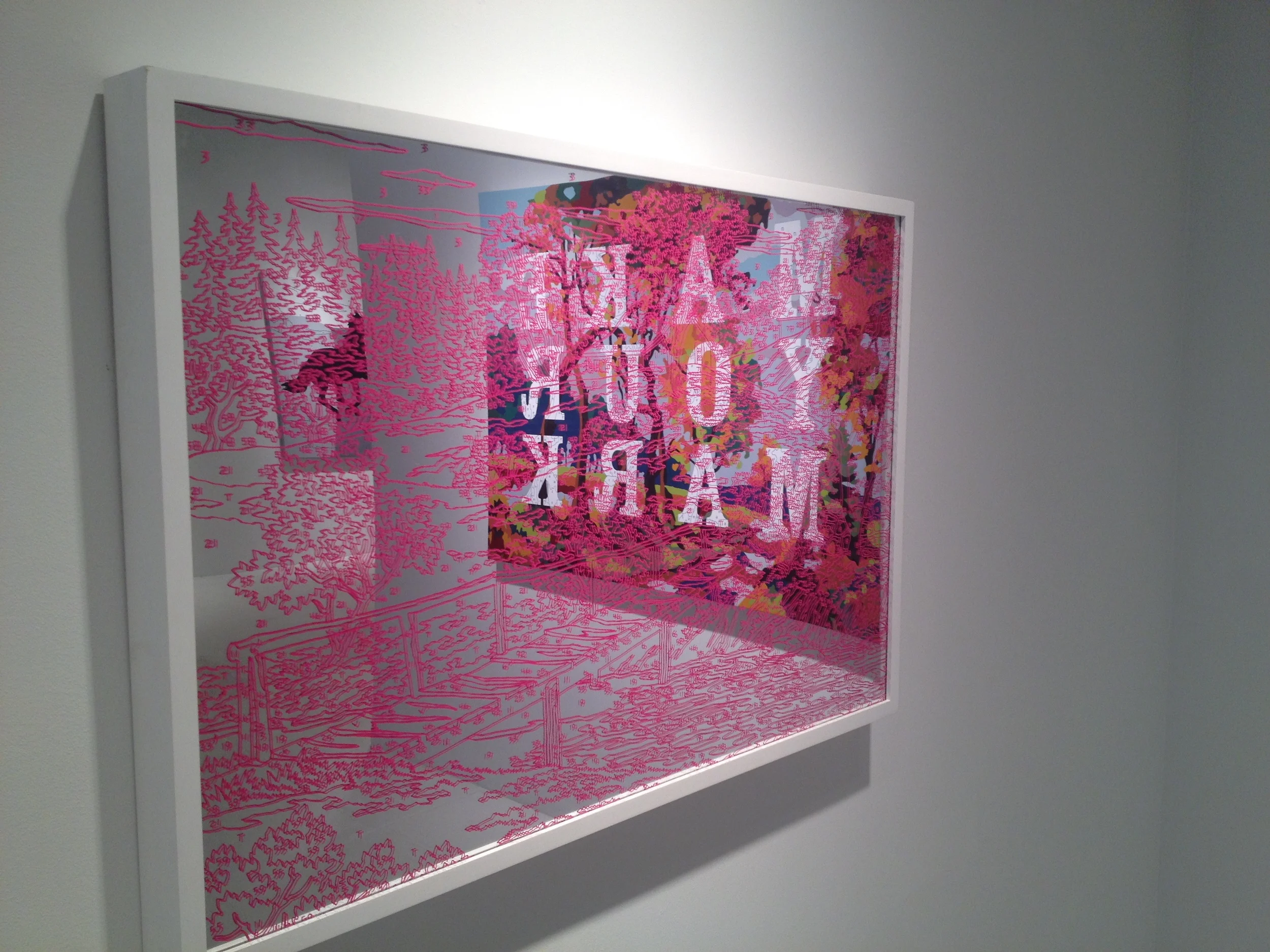 ​Abstract Bridge (pink), 2012, silkscreen on mirror plexi, 24 x 36", private collection