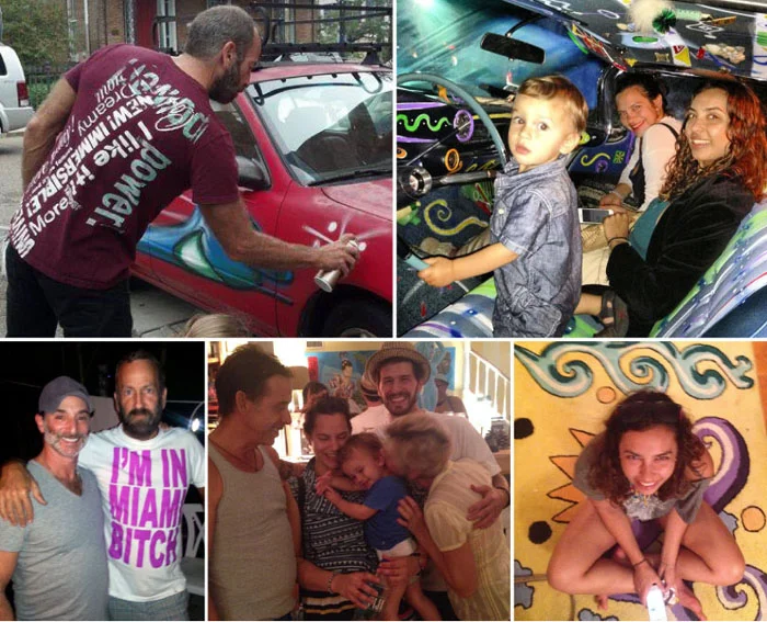 Above: Kenny doing “car bombz at Swampace, Jet, Malia & Zena Scharf, Michael & Kenny, Oliver Sanchez, Zena, Jet, daddy Alex and Min, Malia on one of Kenny’s carpets at Min & Oli’s