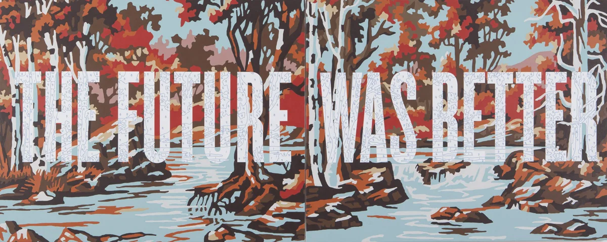 Trey Speegle, The Future Was Better, 2012, 48 x 120", diptych, archival pigment, house paint on canvas