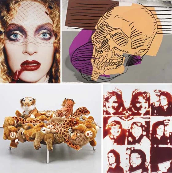 Top, left: David LaChapelle, Uma Thurman, ‘Gossip’, 1997; Andy Warhol, Skulls, 1976; Fernando and Humberto Campana, Cake Stool, 2008; Vik Muniz, Jackie (from Pictures of Chocolate), 2001