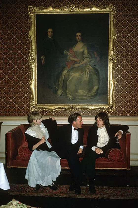 Marianne Faithfull, Desmond Guinness, and Mick Jagger at Castletown Mansion, Ireland, 1968
