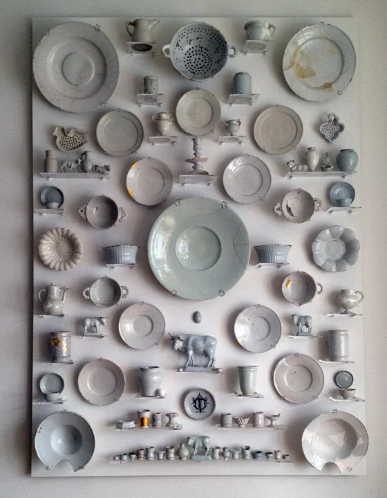 A l arge installation in Bouke & Miles's living room of fragments from 17th- and 18th-century Dutch rubbish bins