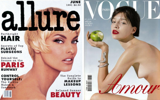 A Lucy Sisman Allure cover, ’92 and a ’99 cover from Joan Buck’s tenure as editor-in-chief of Paris Vogue