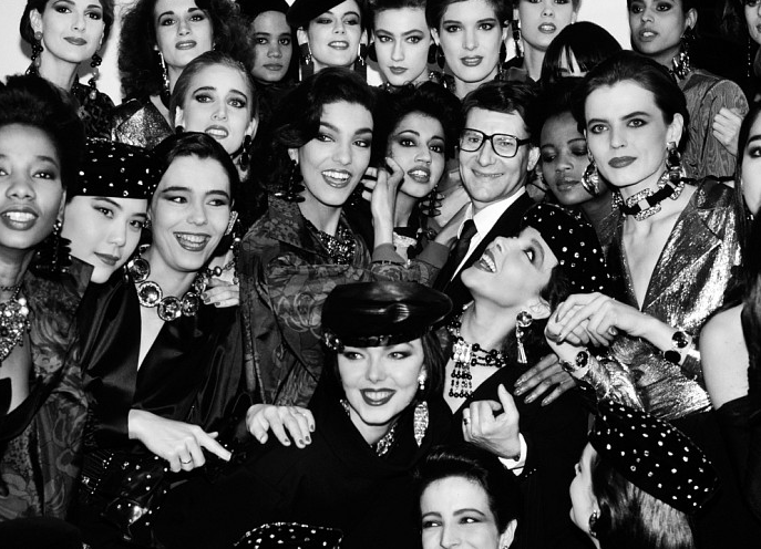 “Yves Saint Laurent and his Pret a Porter models, Paris”, 1985