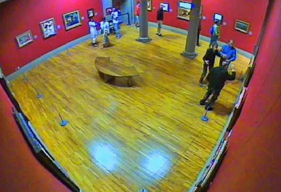 Museum surveillance camera catching the *sshole in the act