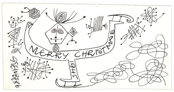 Saul Steinberg sent this card to curator Dorothy Miller in 1945.