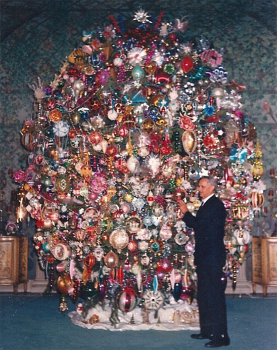 A Christmas tree overloaded with a hodgepodge of sentimental ornaments  accumulated over the years
