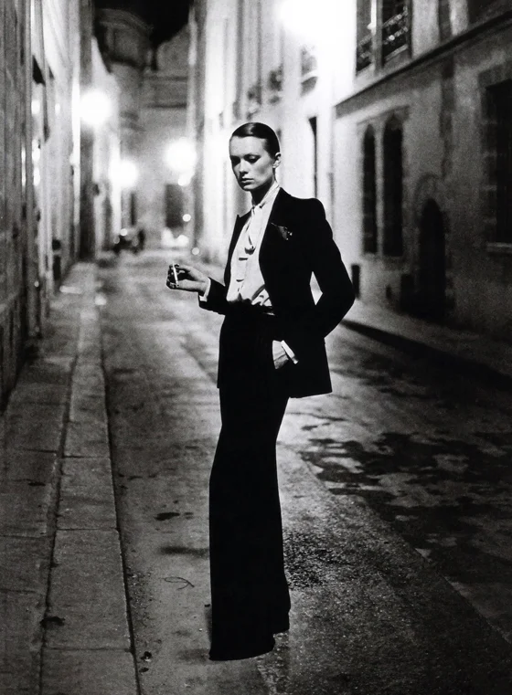 Helmut Newton, 1975, Le Smoking, suit by Yves Saint Laurent, shot for French Vogue