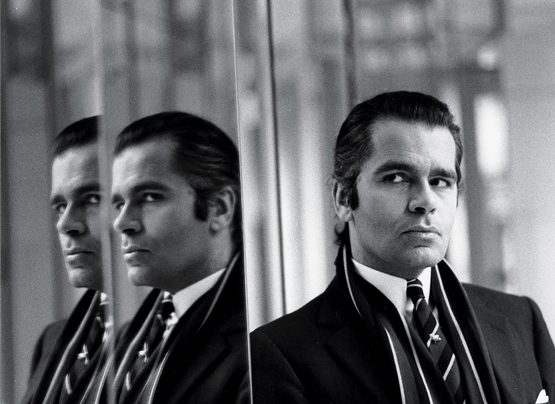 Karl Lagerfeld in mirror, mid-1970s “Karl always surrounded himself with talented people who fed him ideas. Like Machiavelli, he manipulated them, and sometimes would back them financially and lavish them with extravagant gifts. Karl has always been known for his generosity. He was a loner, a huge book collector, and he was obsessed with competing with Yves Saint Laurent when he was designing at Chloé, way pre-Chanel. He was always a fashion genius.”