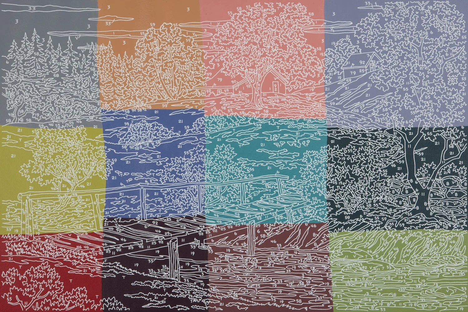 ​Abstract Bridge (12 colors), 2012, silkscreen, acrylic on canvas, 24 x 36"