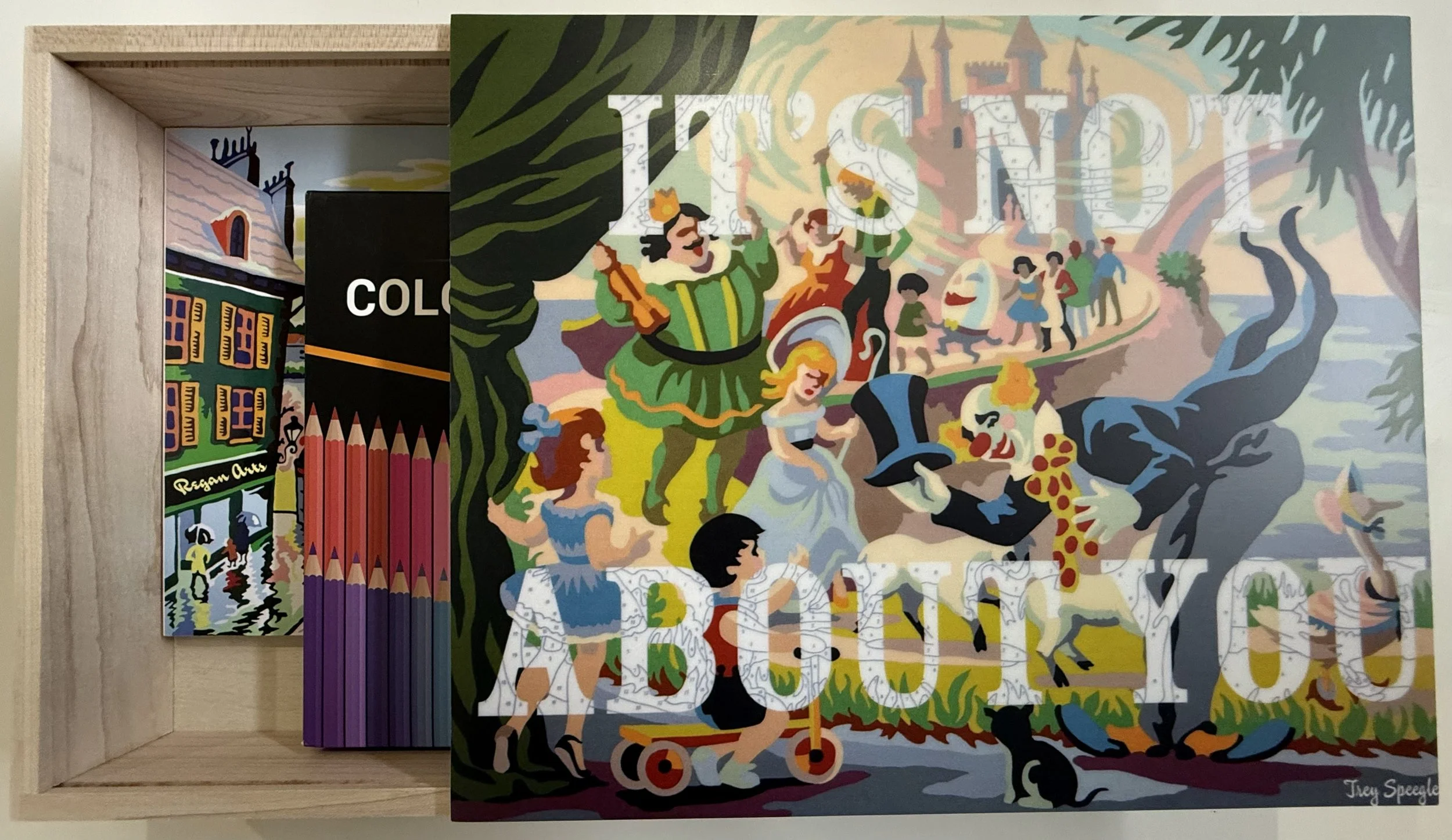 IT'S NOT ABOUT YOU wooden box with Yes Coloring Book + colored pencils