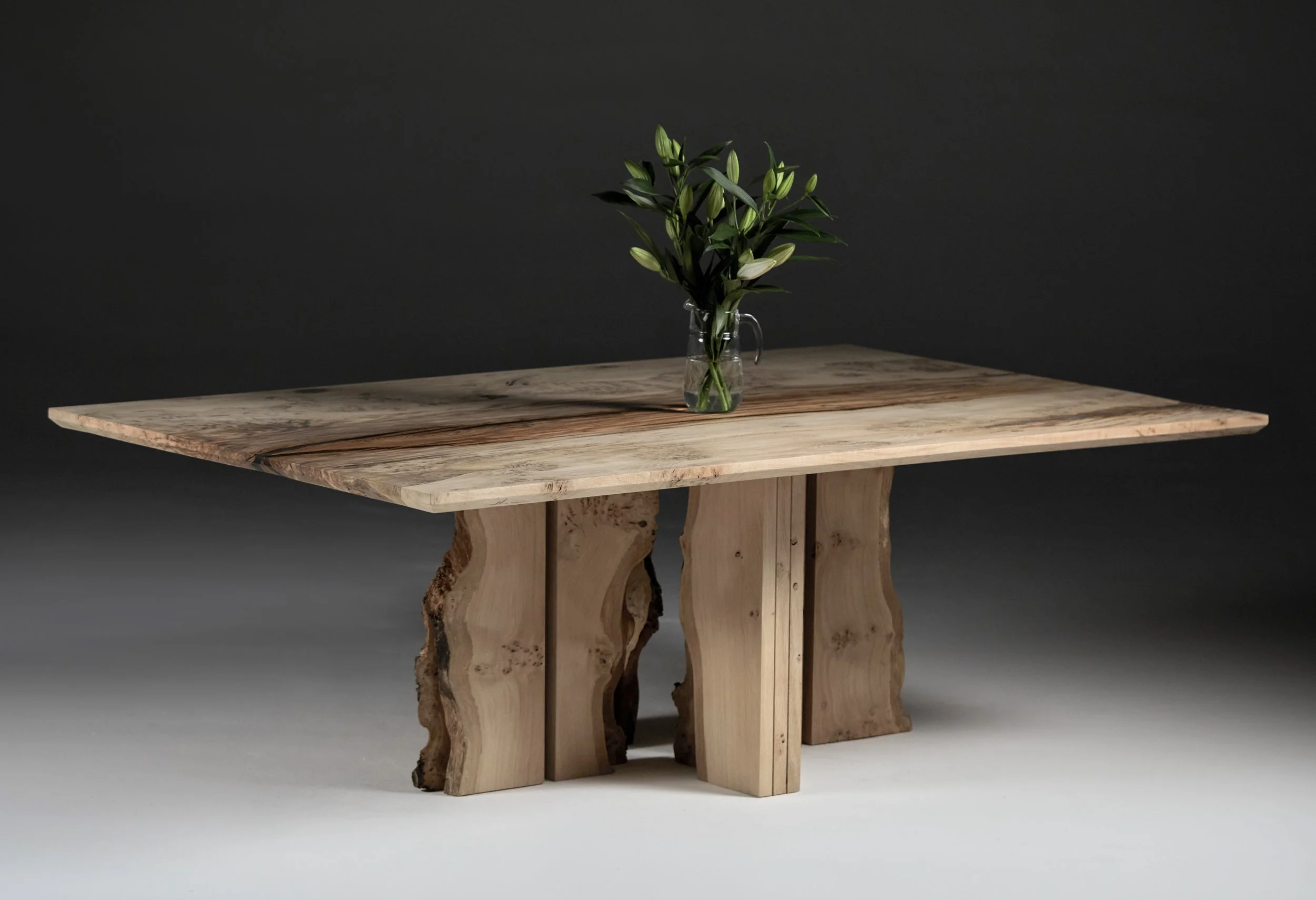 English Oak Dining Table with Inverted Live Edge Centre Legs