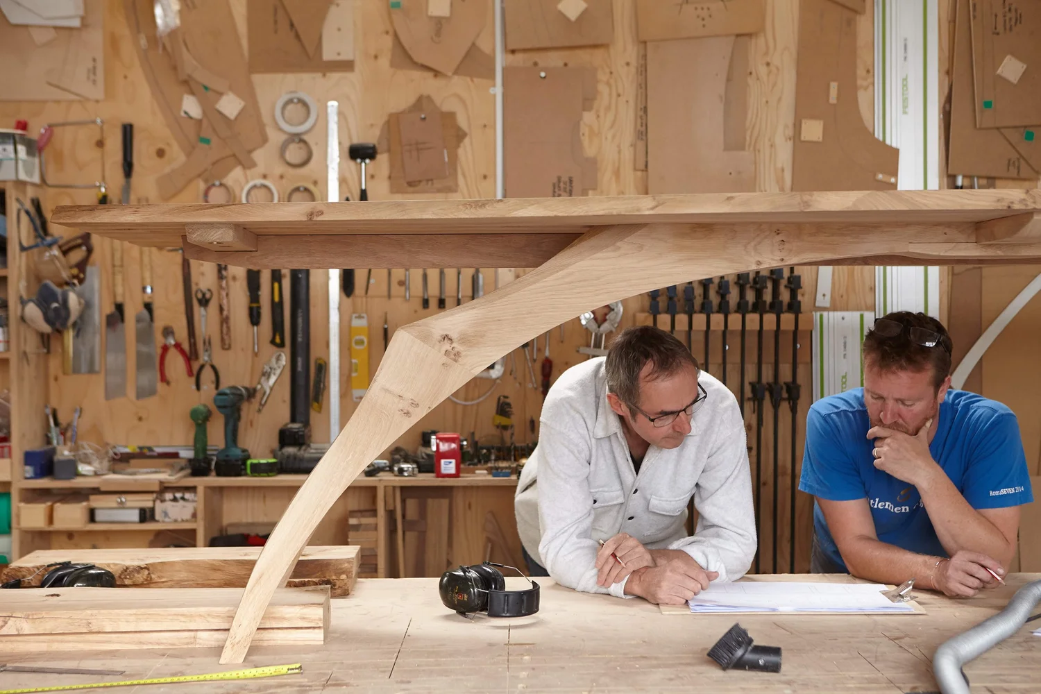Jonathan and Andy working on furniture in the workshop