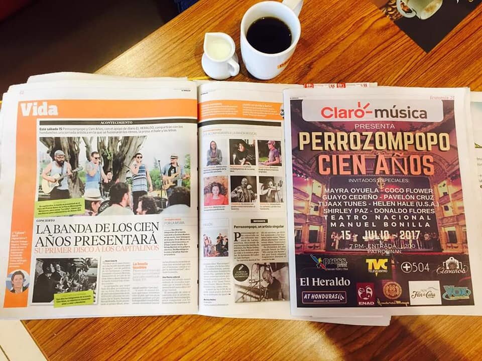   Morning paper announcing Cienaños premier at Teatro Manuel Bonilla  