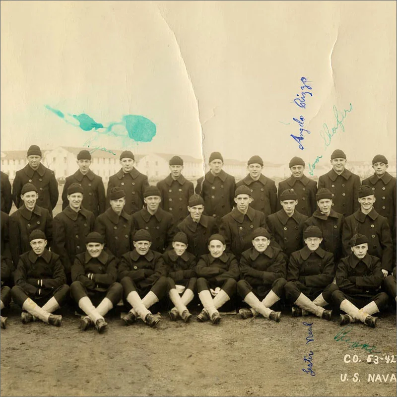 A close up section of the original scanned image before restoration.