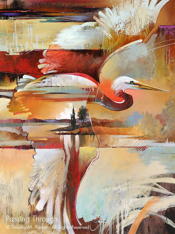 Abstract Egret Painting - Artist Tim Parker