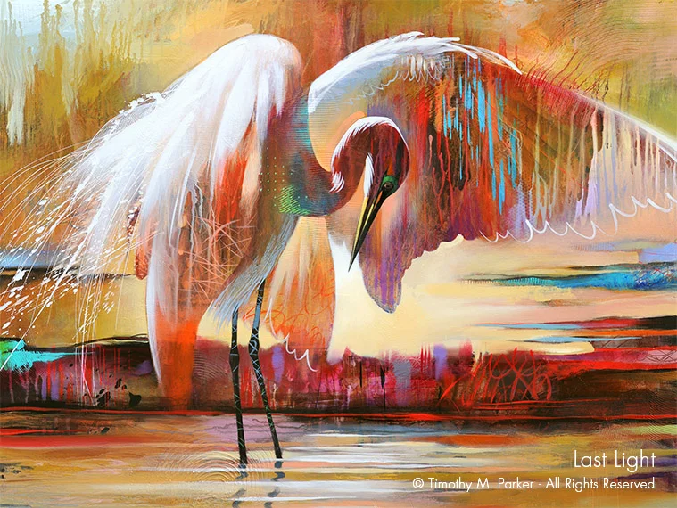 Abstract Egret Painting - Artist Tim Parker
