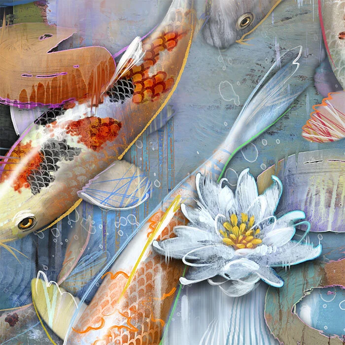 Koi Art, Tropical koi Paintings, koi pond Art, koi fish, koi wall art