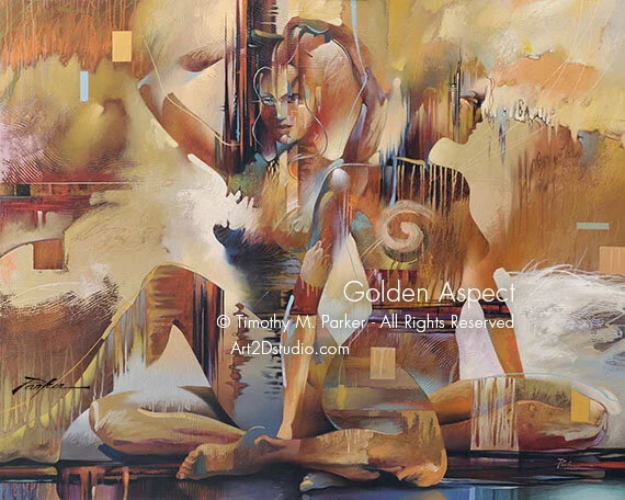 Golden Aspect - Abstract Figures Oil on Canvas