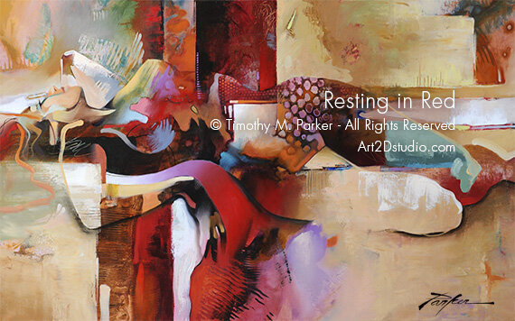 Resting in Red - Abstract Figurative Painting