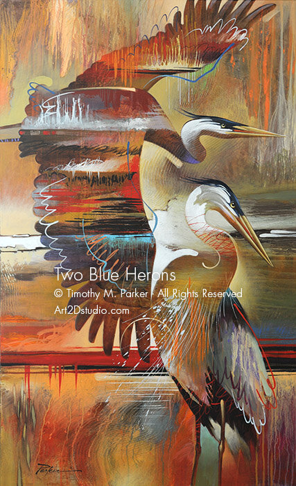 Blue Herons - Abstract Blue Heron Painting