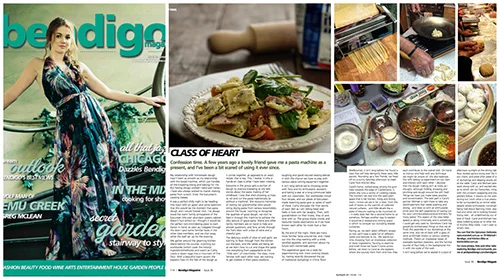 Spring 2014: Facing my fears of making pasta and dumplings from scratch, I explore two cooking classes...one at Kitchen Bliss in Castlemaine, the other at The Epicurean Delicatessen in Bendigo. Both lovely & fun experiences where I cooked with friends and met new people...and got to sit down for dinner afterwards...yum! Full article . Corresponding blog post with links. Facebook / Twitter / RSS / BlogLovin' / Newsletter / Instagram / Pinterest