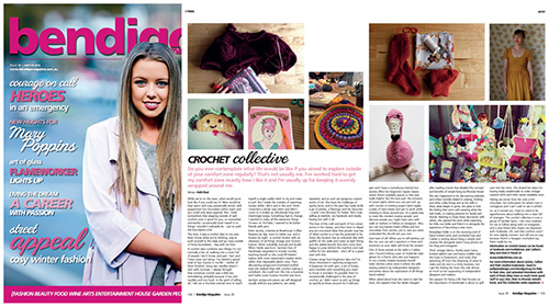Winter 2015: In which I step outside of my comfort zone and take a crochet class at a favourite cafe, and meet two lovely creatives as a result...otherwise known as “Crochet Collective” from the winter issue of the Bendigo Magazine. P.S. You can meet them too! I have extended Q&A's with Caitlan from Indie Stitches here , and Jacinta (who teaches the class) from Hattie Loves here . The blog post for the article (you can see what I taught myself to make) is here , and the full version of the article is here . Note that since the article was written, Jacinta has moved on from Brewhouse, is still teaching her classes, just in new locations. Best to follow her on Facebook (see Q&A) to stay up to date! Don't forget to sign up to my newsletter or follow all things Petit Pixel Design using the links below. Also since last issue I have started an online store selling sweet 8x10 custom designed prints...perfect for your little one, you or as a present for a lucky someone! Facebook / Twitter / RSS / BlogLovin' / Newsletter / Instagram / Pinterest / Store